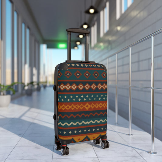 Southwestern pattern boho tribal carry-on suitcase by Printify with colorful fabric and sturdy handle for travel.
