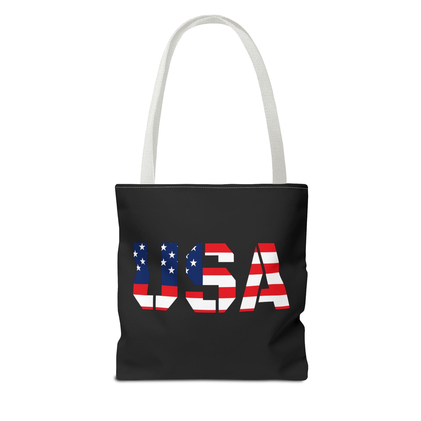 American flag tote bag by Printify, reusable summer carryall with patriotic USA flag design, perfect for 4th of July celebrations.