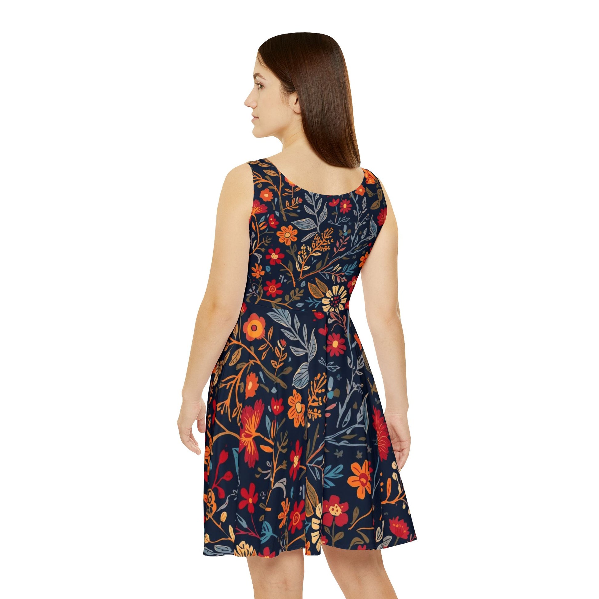 Floral Night Garden skater dress with all-over print, stylish and vibrant for casual or special occasions.