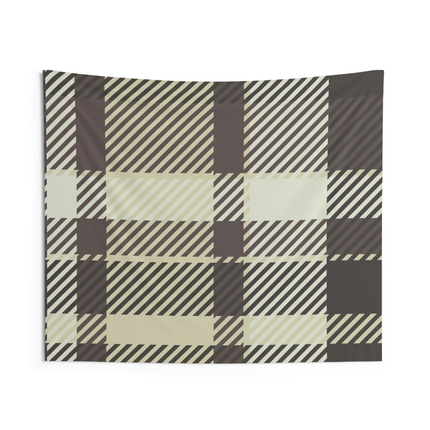 Plaid Beige & Brown Indoor Wall Tapestry — Cozy Buffalo Check Decor