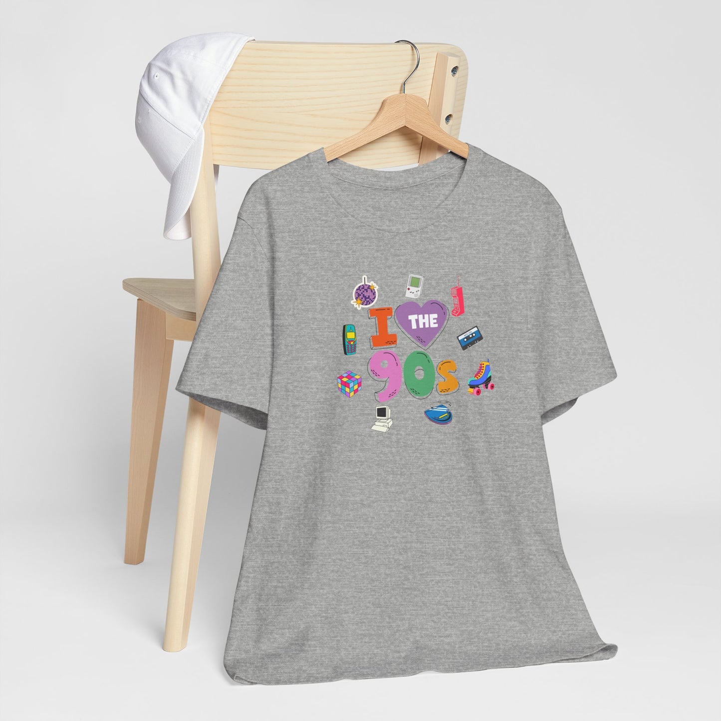 I  Love the 90's Short Sleeve Tee - Retro Graphic Tee, Vintage Style Shirt, Perfect for Casual Outings, 90s Nostalgia Apparel