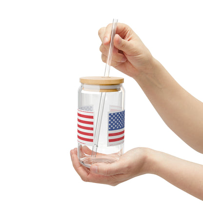 Patriotic 16oz Sipper Glass with Straw, Perfect for BBQs, 4th of July, Gifts, Everyday Use, Summer Parties - TRV