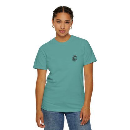 Cozy Cat on Books T-Shirt | Reading Tea Stack Illustration