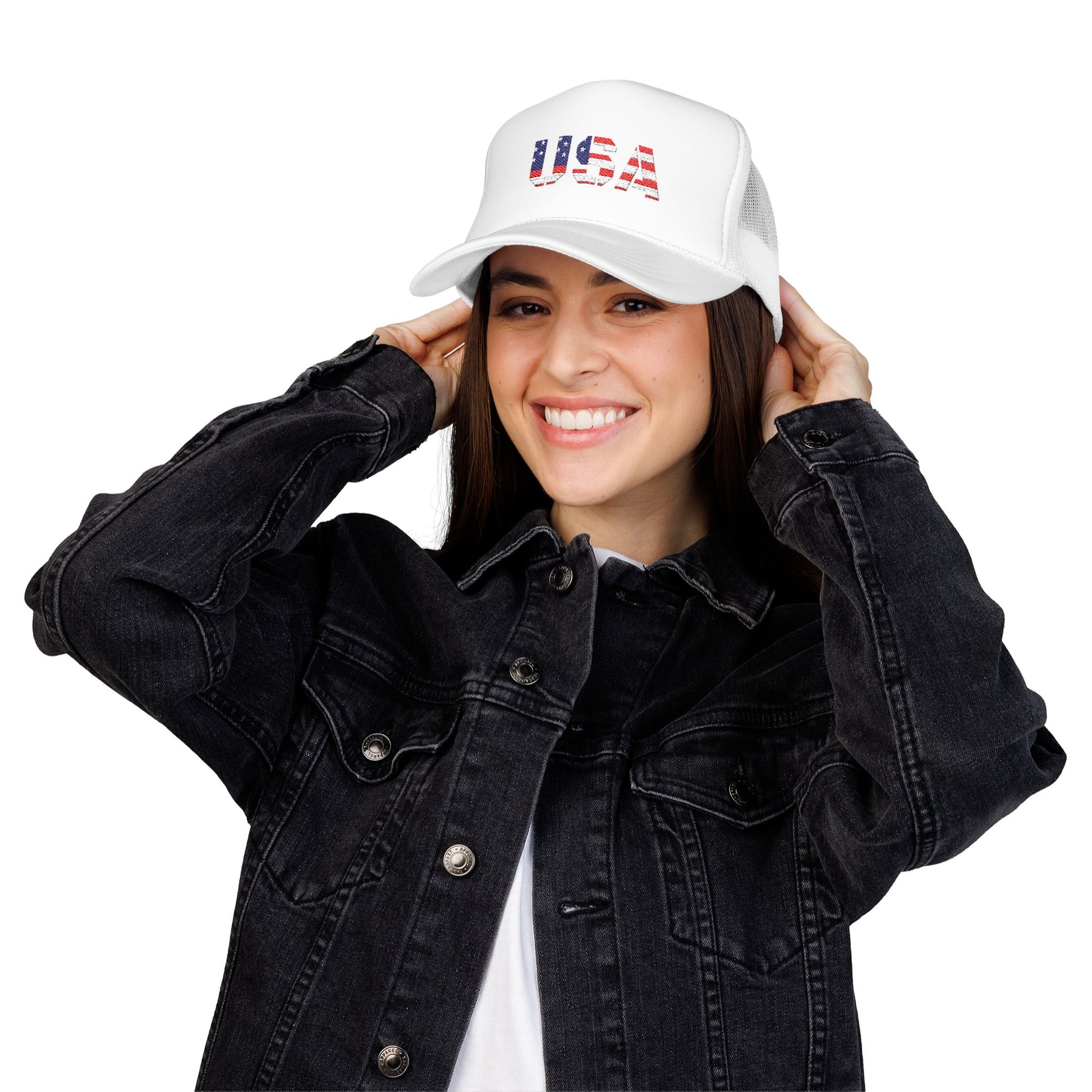 USA Flag Embroidered Foam Trucker Hat, Patriotic Cap, Red Mesh Hat, Summer Outdoor Gear, Festival Accessory, July 4th Gift - TRV