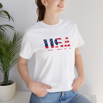 USA Flag Text Tee — Patriotic Fourth of July T-Shirt
