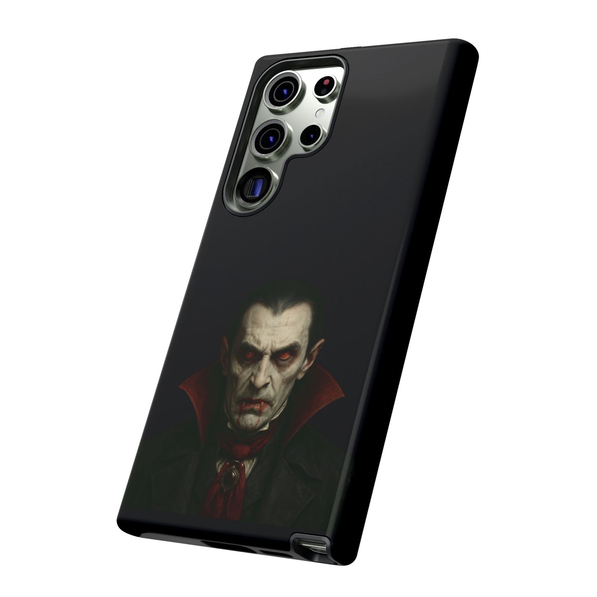 Gothic vampire portrait phone case for iPhone featuring Dracula horror artwork, designed by Printify.