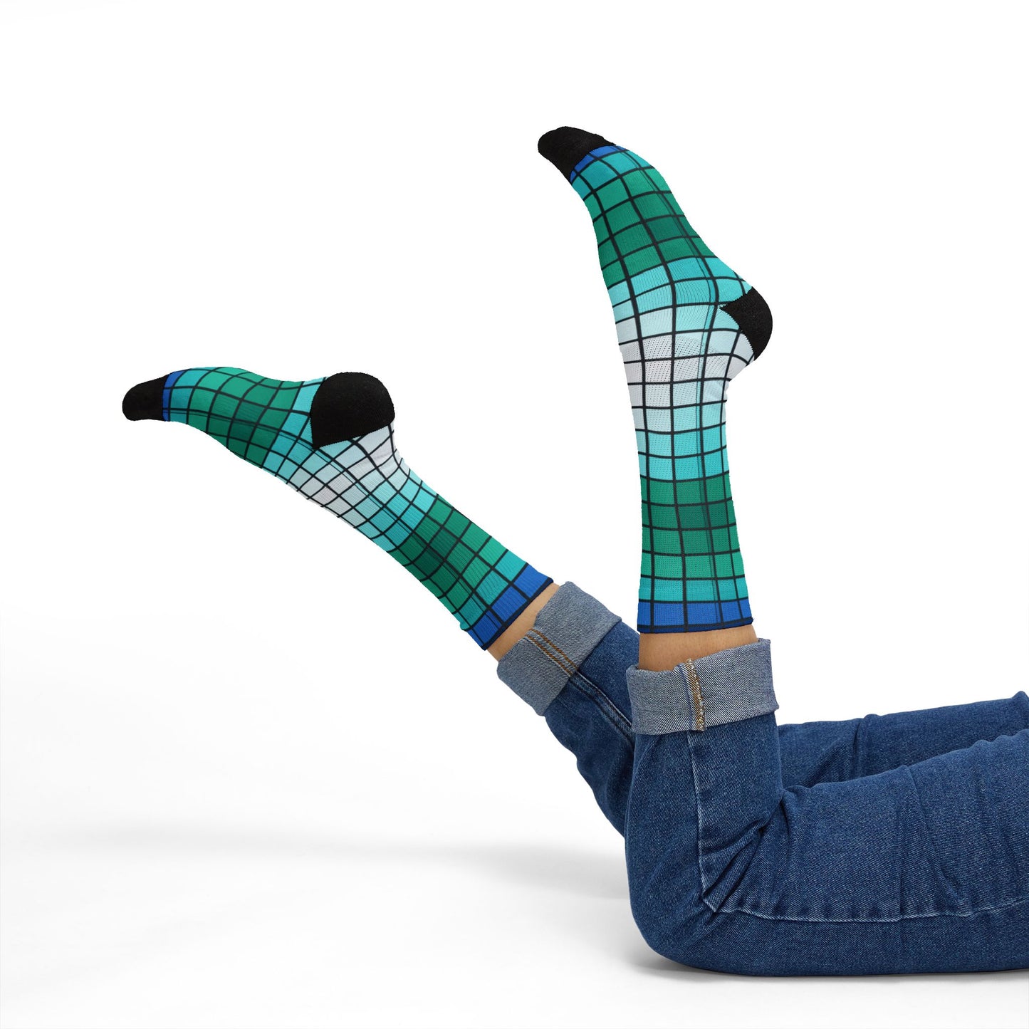 Teal Gradient Grid Socks | Sublimation Patterned Socks