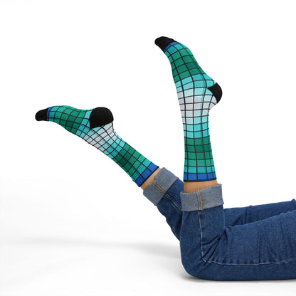 Teal Gradient Grid Socks | Sublimation Patterned Socks