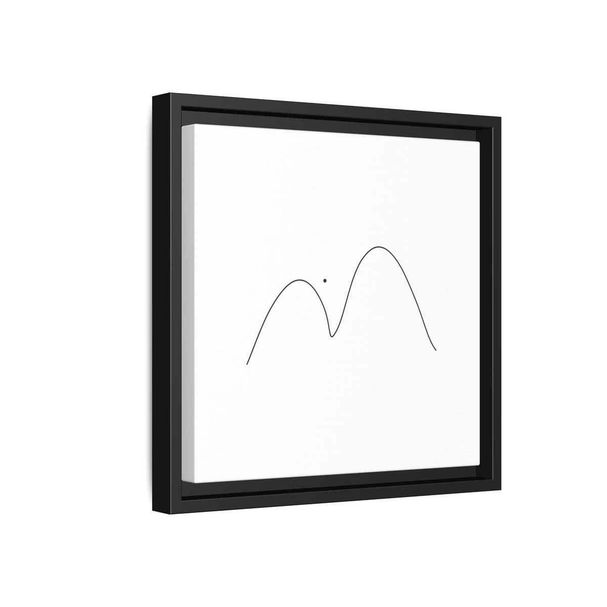 Minimalist mountain line art on framed matte canvas, modern wall art by Printify, featuring simple mountain outline design.