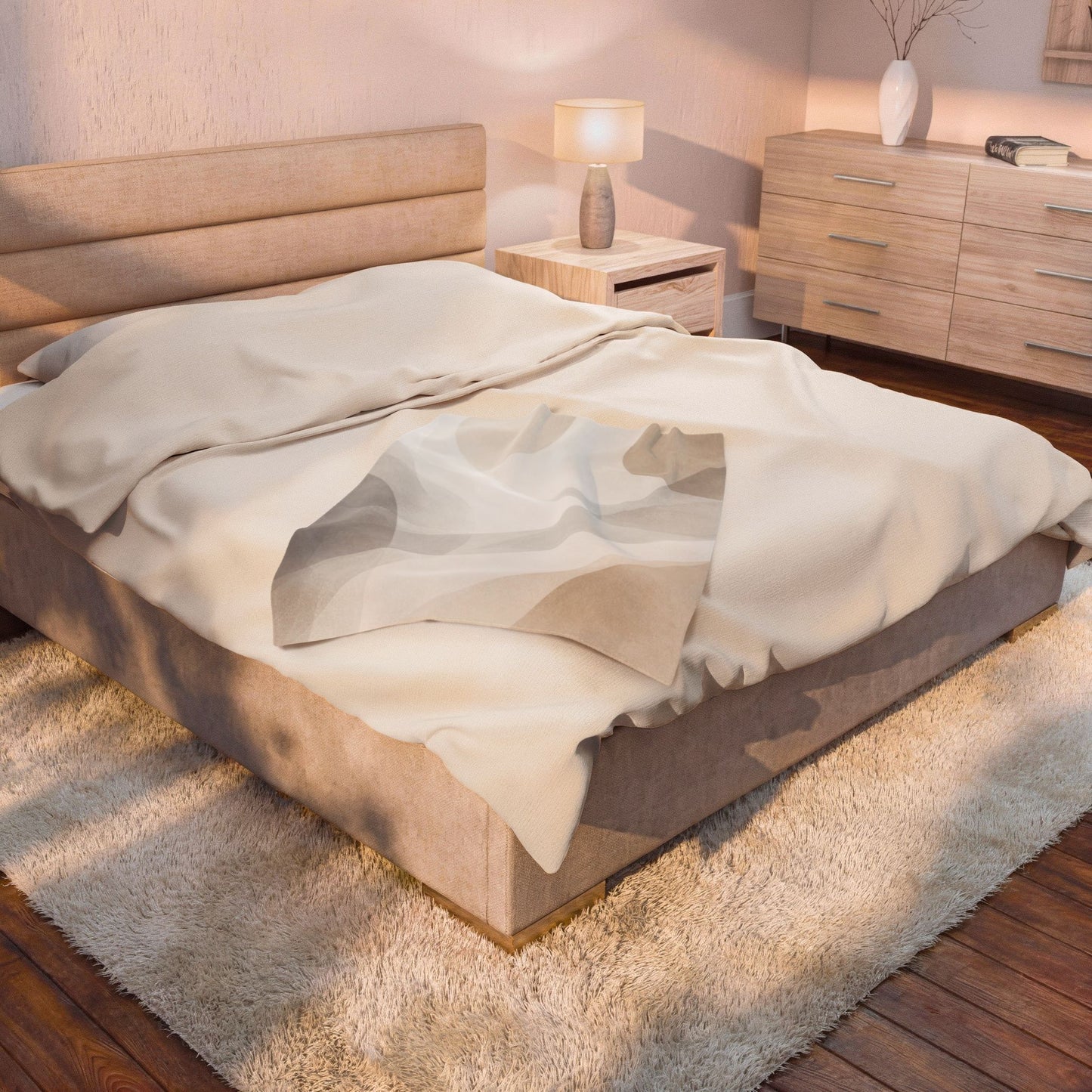Neutral Abstract Shapes Velveteen Plush Blanket | Minimal Geometric Throw