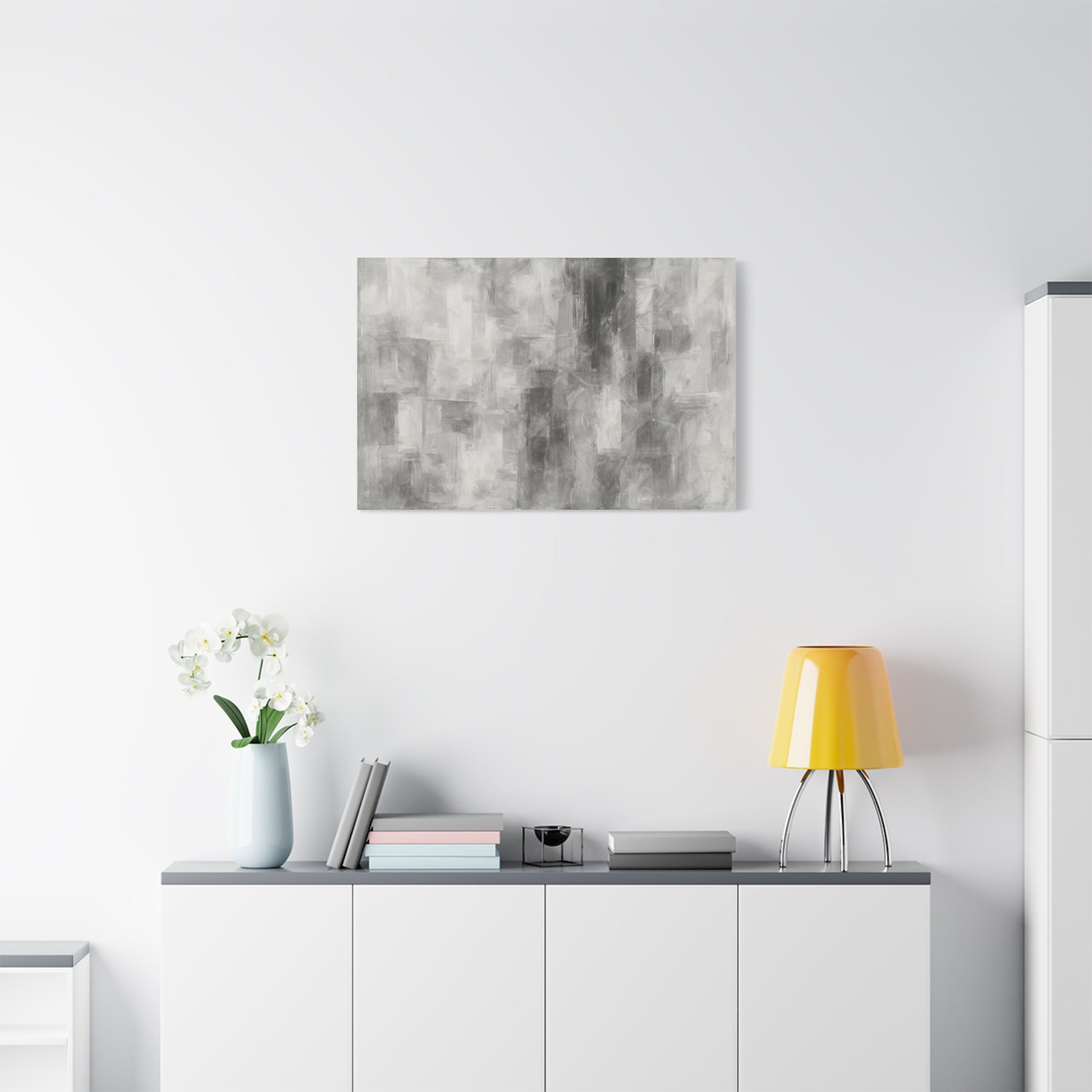 Abstract grey brushstroke canvas wall art by Printify, modern neutral matte stretched canvas for contemporary home decor.