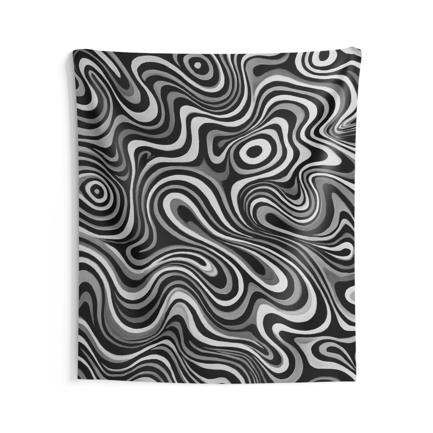 Psychedelic Swirl Wall Tapestry — Black & White Retro Optical Art