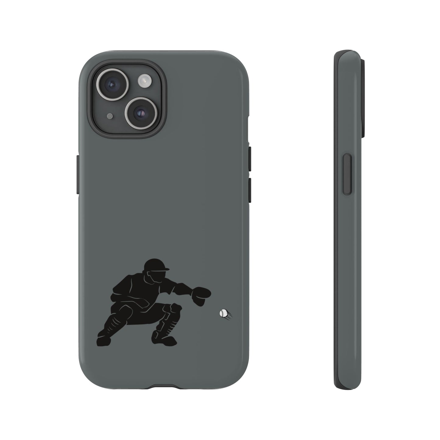 Printify baseball catcher phone case, tough protective cover with baseball glove and bat design, fits smartphone models.