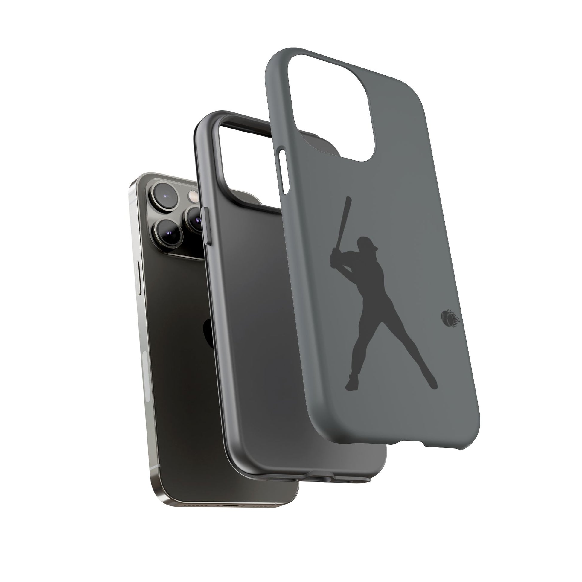 Black baseball silhouette tough phone case for iPhone, protective sporty design by Printify, with a rugged, durable look.