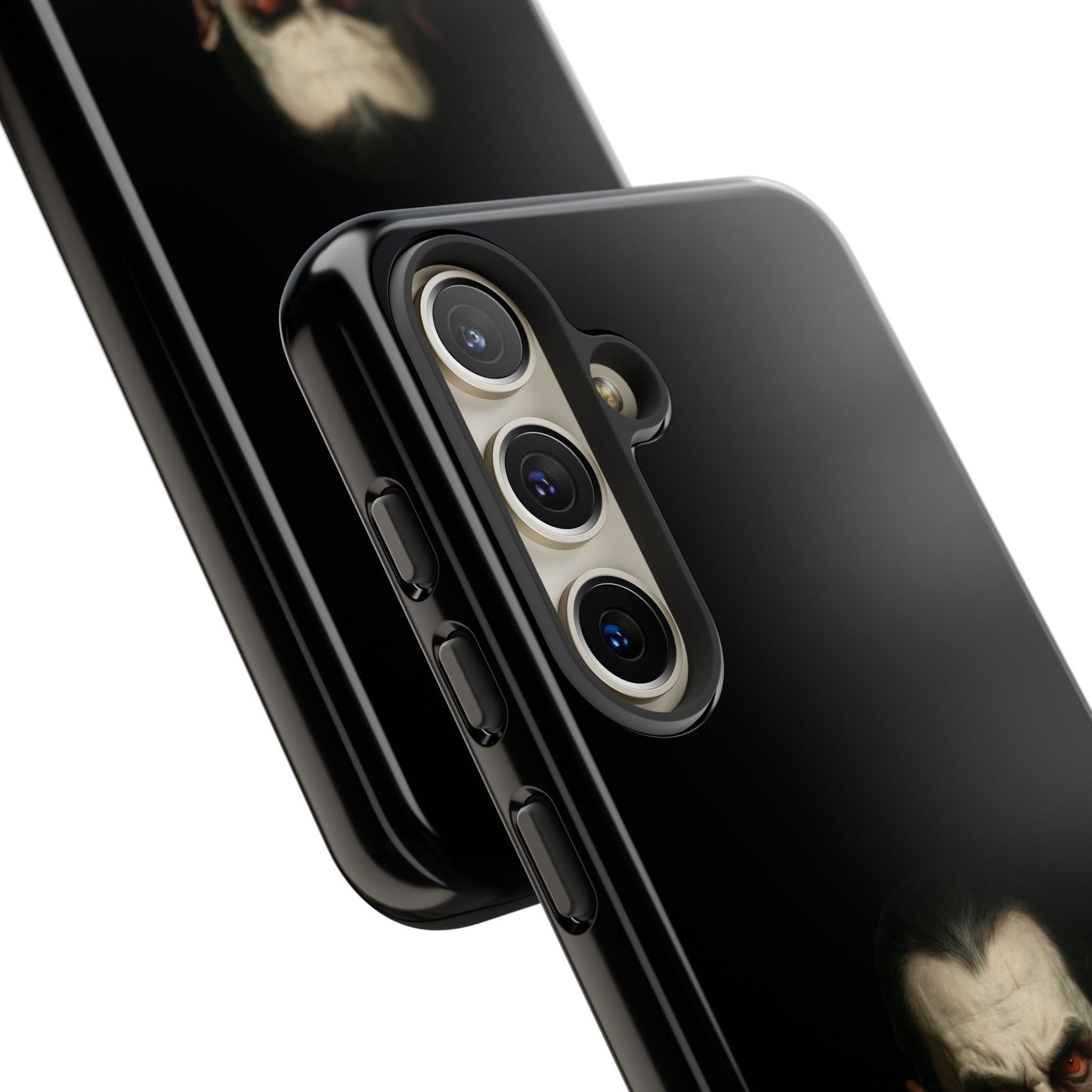 Gothic vampire portrait phone case for iPhone featuring Dracula horror design, made by Printify.