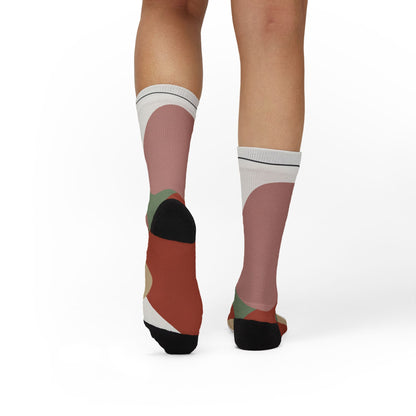 Abstract Geometric Floral Sublimation Socks | Colorblock Crew Socks