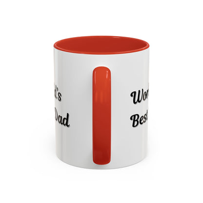 Black trim ceramic coffee mug with "World's Best Dad" inscription, 11oz or 15oz size, by Printify.