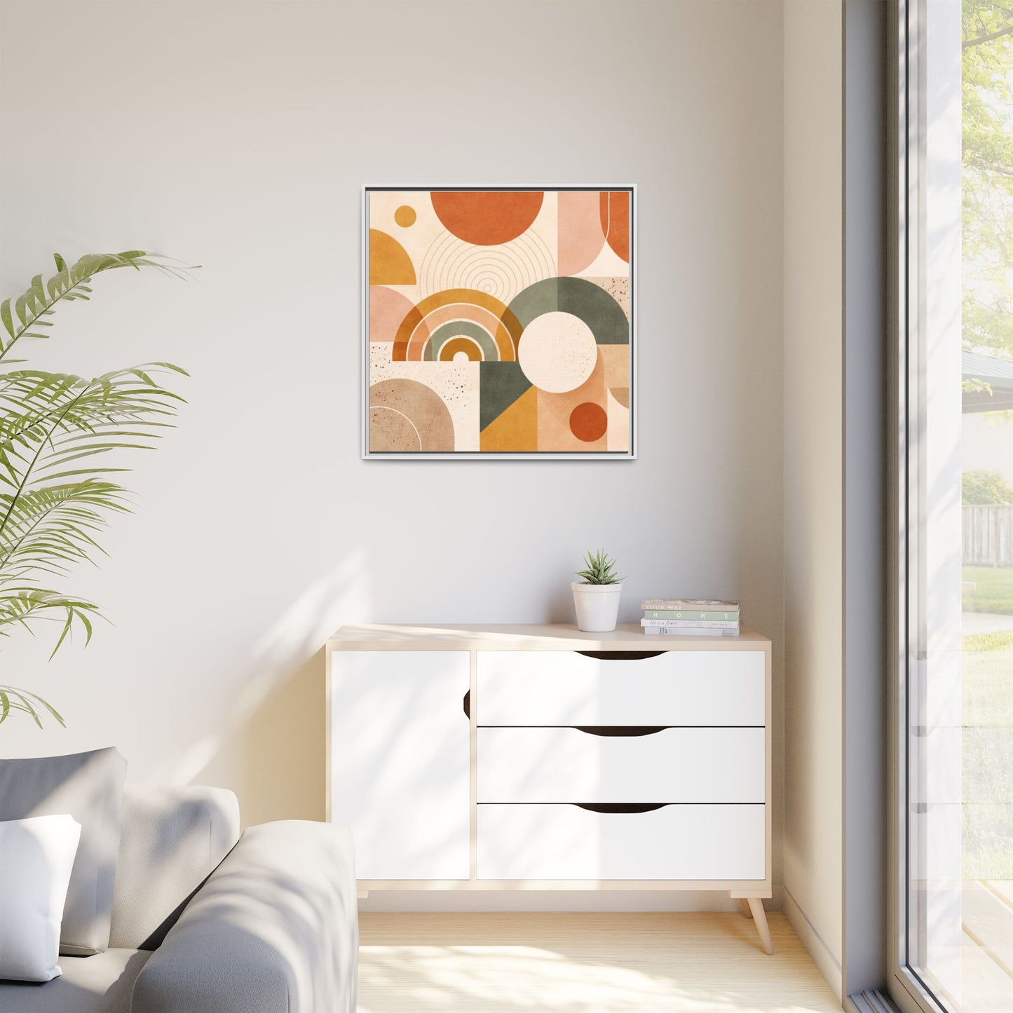 Abstract Terracotta Geometric Rainbow Matte Canvas Framed