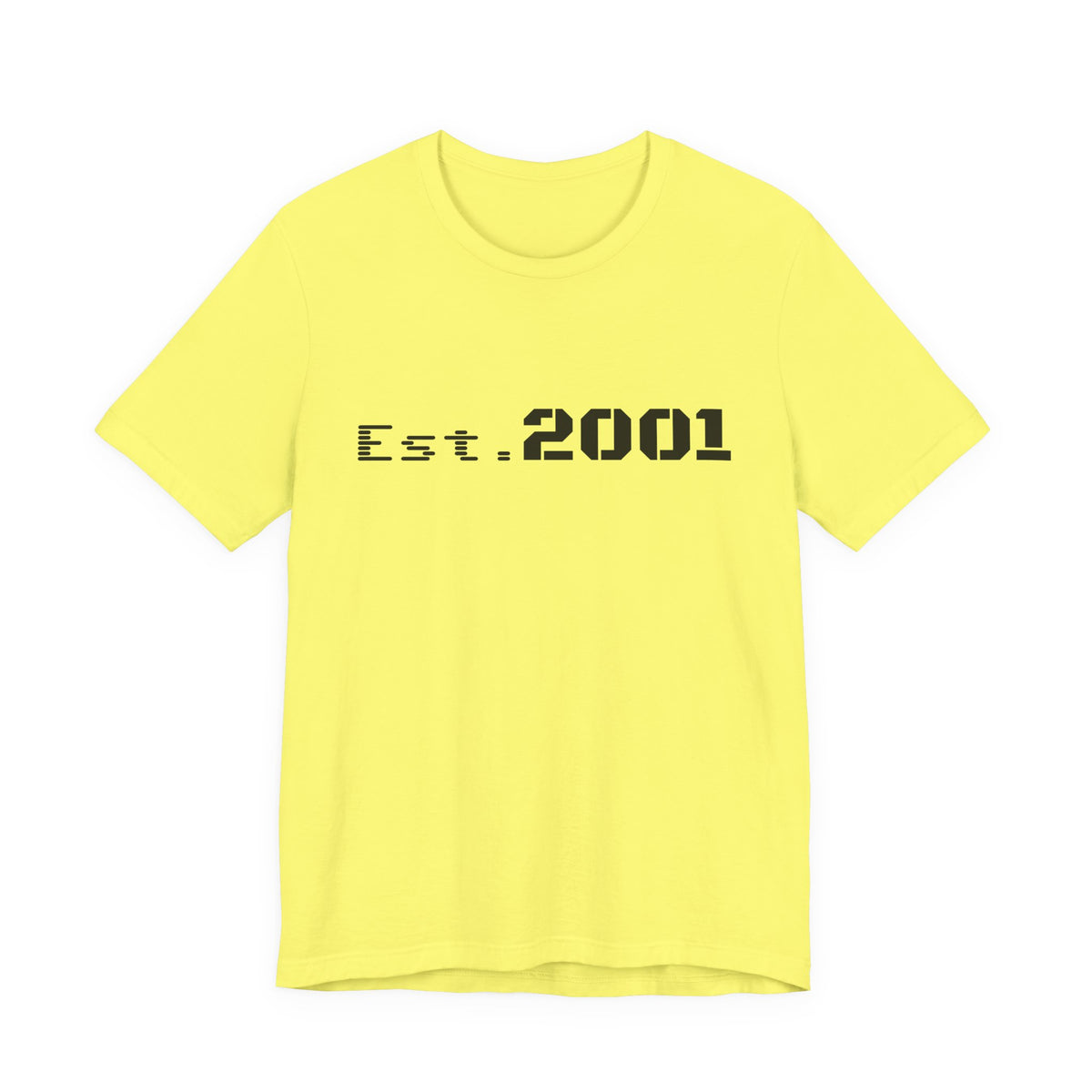 Retro minimalist Est. 2001 graphic T-shirt by Printify featuring a simple design and vintage-inspired style.