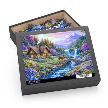 Scenic Mountain Cottage Jigsaw Puzzle — 120/252/500-Piece Nature Landscape Puzzle