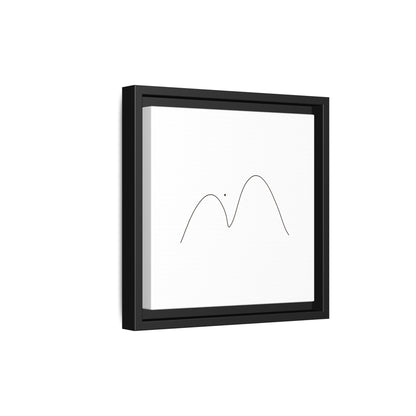 Framed minimalist mountain line art canvas print by Printify, featuring simple black mountain outline on matte canvas.