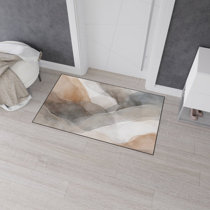 Neutral Watercolor Landscape Heavy Duty Floor Mat | Abstract Earth Tones Rug