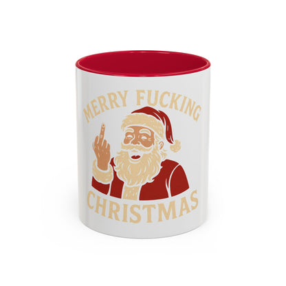 Merry Fucking Christmas Mug — Funny Santa Middle Finger Coffee Cup (11oz & 15oz)