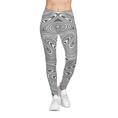Black and white monochrome swirl leggings with an abstract all-over print from Printify, showcasing a bold, artistic design.