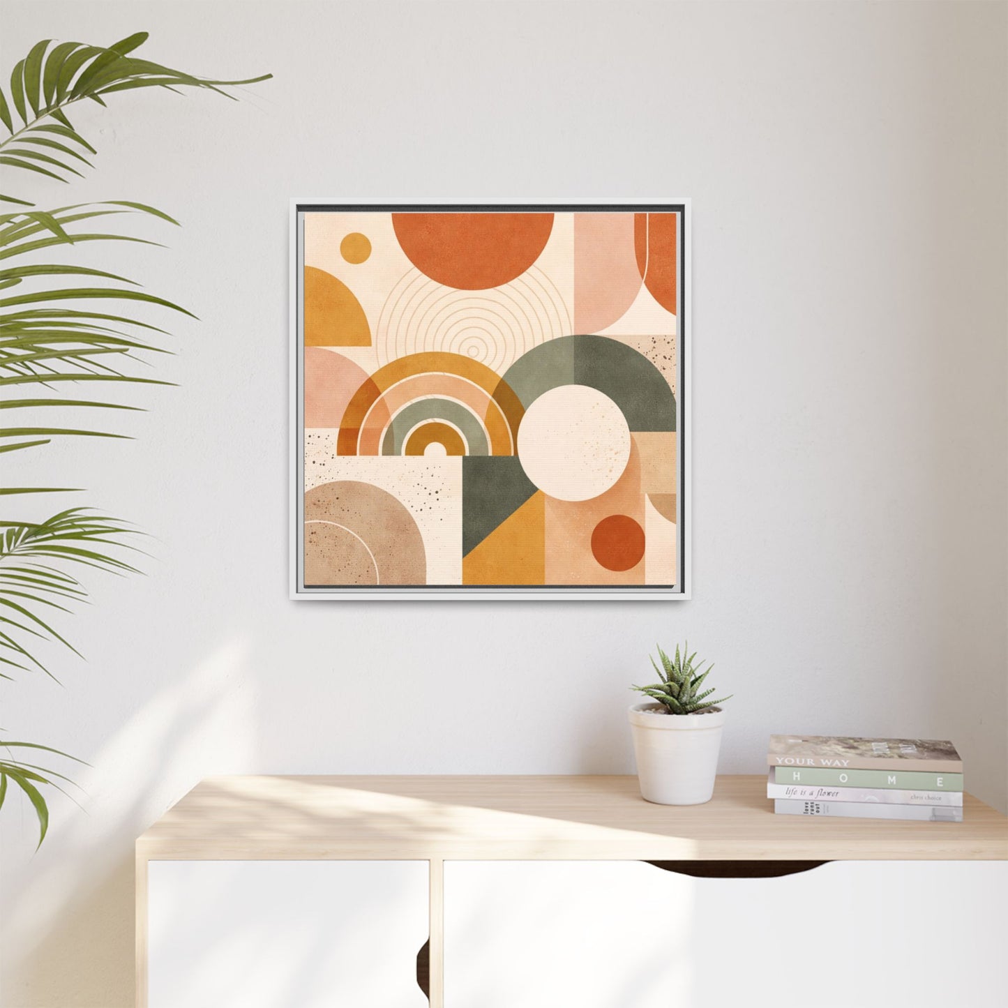 Abstract Terracotta Geometric Rainbow Matte Canvas Framed