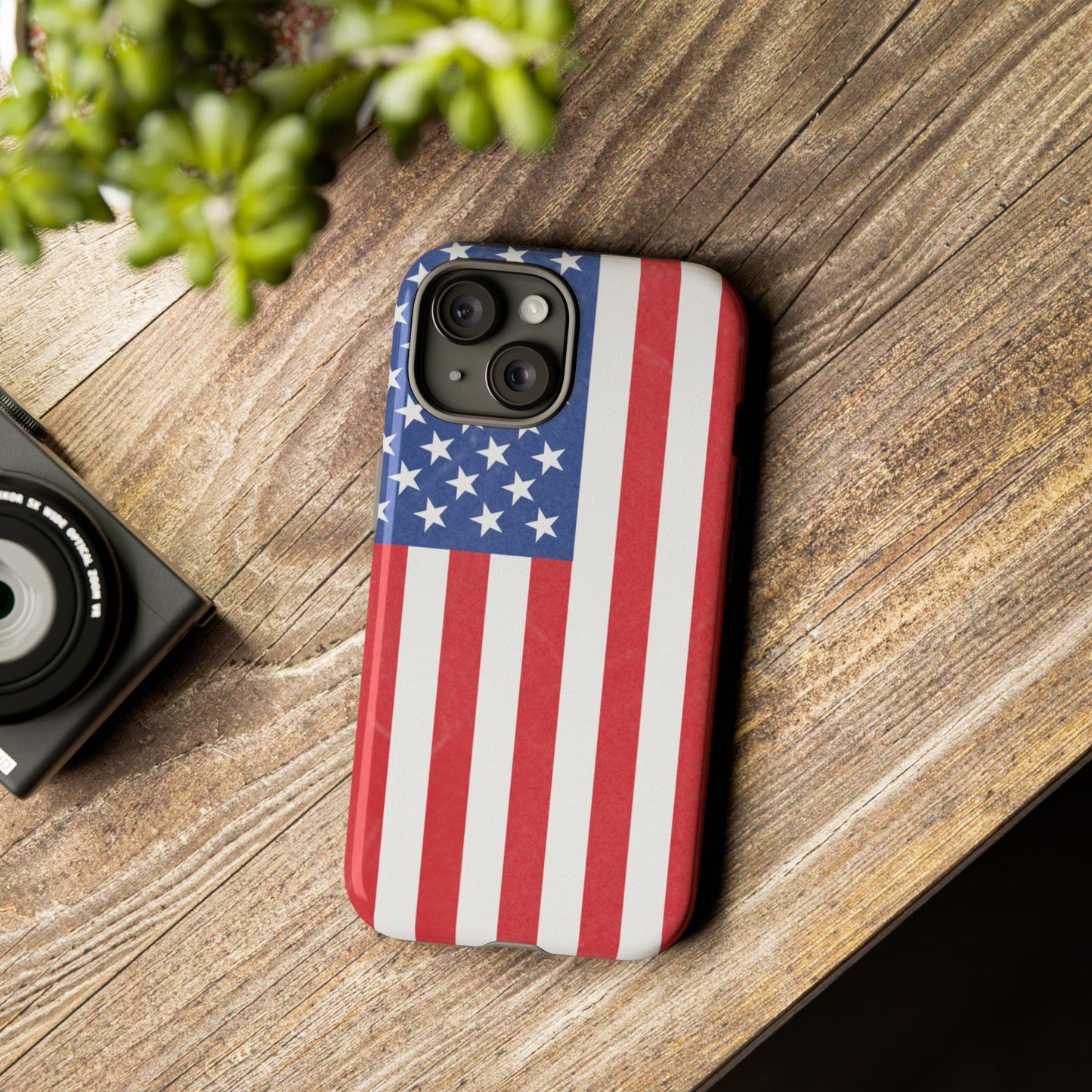 American flag tough phone case for iPhone and Samsung, patriotic protective cover with durable design and vibrant flag print.