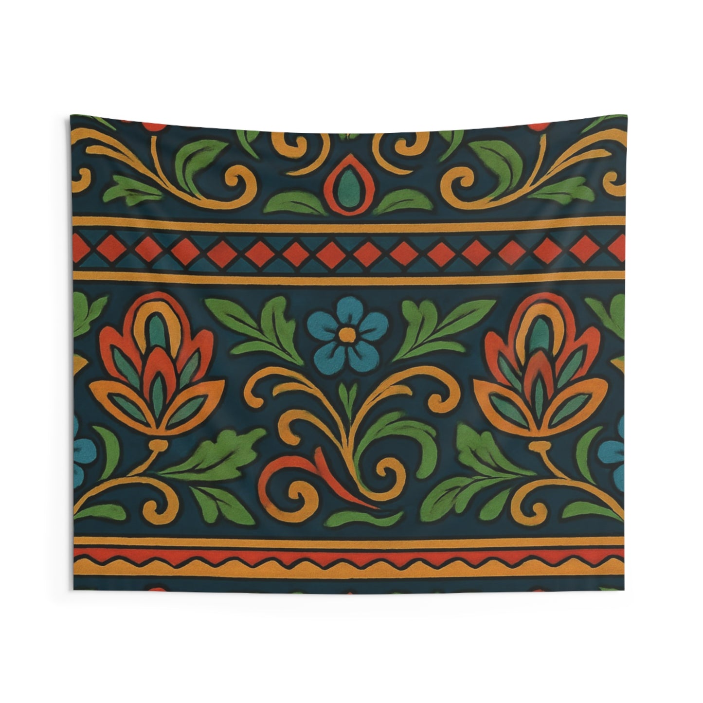 Folk Floral Indoor Wall Tapestry — Vibrant Boho Flower Pattern