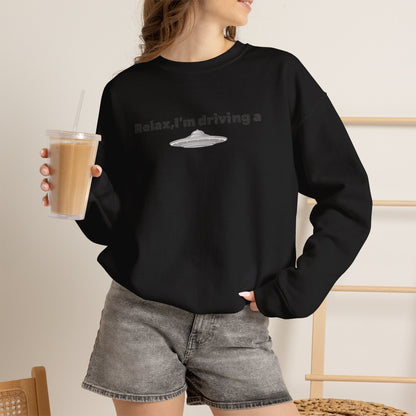 Relaxing UFO Driving Sweatshirt, Funny Gift for UFO Lovers, Unisex Crewneck Pullover, Casual Wear, Space Enthusiast Apparel