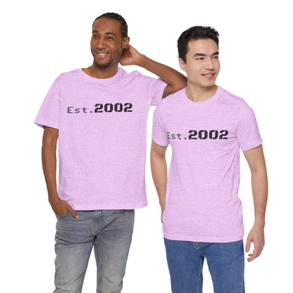 Vintage Est. 2002 T-Shirt by Printify featuring a classic design celebrating the year established, perfect for anniversary wear.