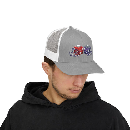 Sporty Snapback Trucker Cap with Football Helmets, Baseball Cap, Outdoor Activity Hat, Gift for Sports Fans, Team Spirit Wear - TRV