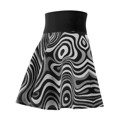 Black and white swirl skater skirt with retro print, perfect for parties and festivals, by Printify.