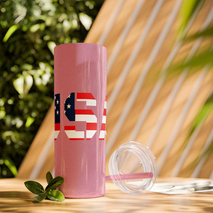 Skinny Tumbler — USA Flag 20oz Straw Tumbler (Patriotic Travel Cup)