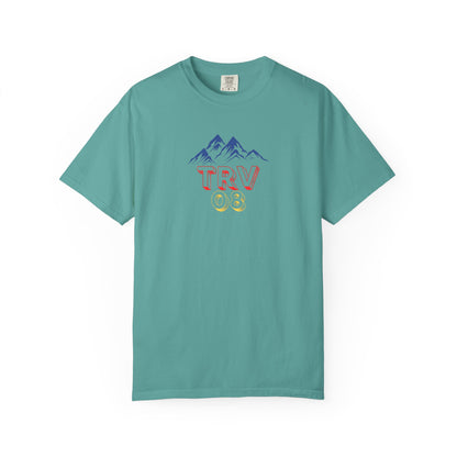 Unisex garment-dyed T-shirt with TRV08 Logo by Printify, featuring a relaxed fit and soft fabric in natural colors.