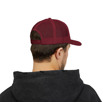 Vintage batter silhouette baseball snapback trucker cap by Printify, featuring classic design and adjustable mesh back.
