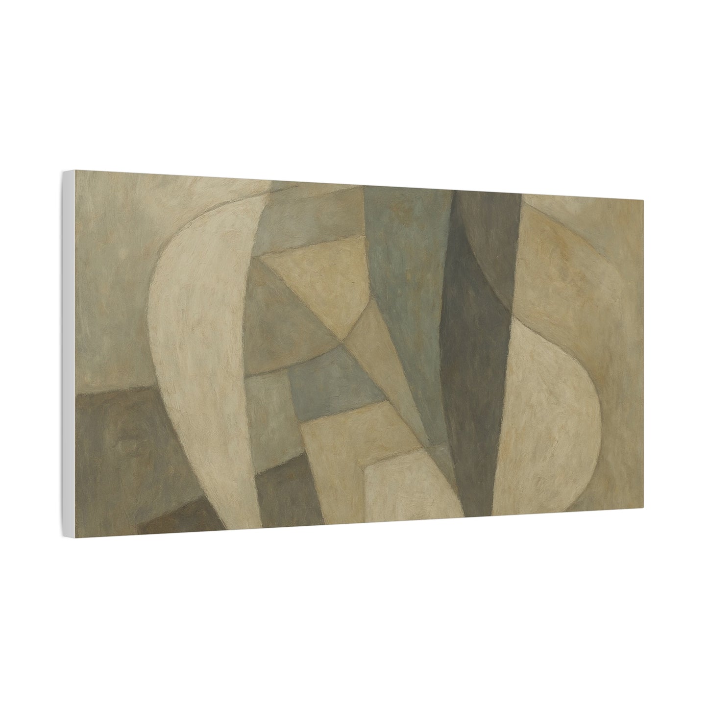 Abstract neutral geometric shapes on matte canvas, modern art print by Printify showcasing minimalist design and neutral tones.