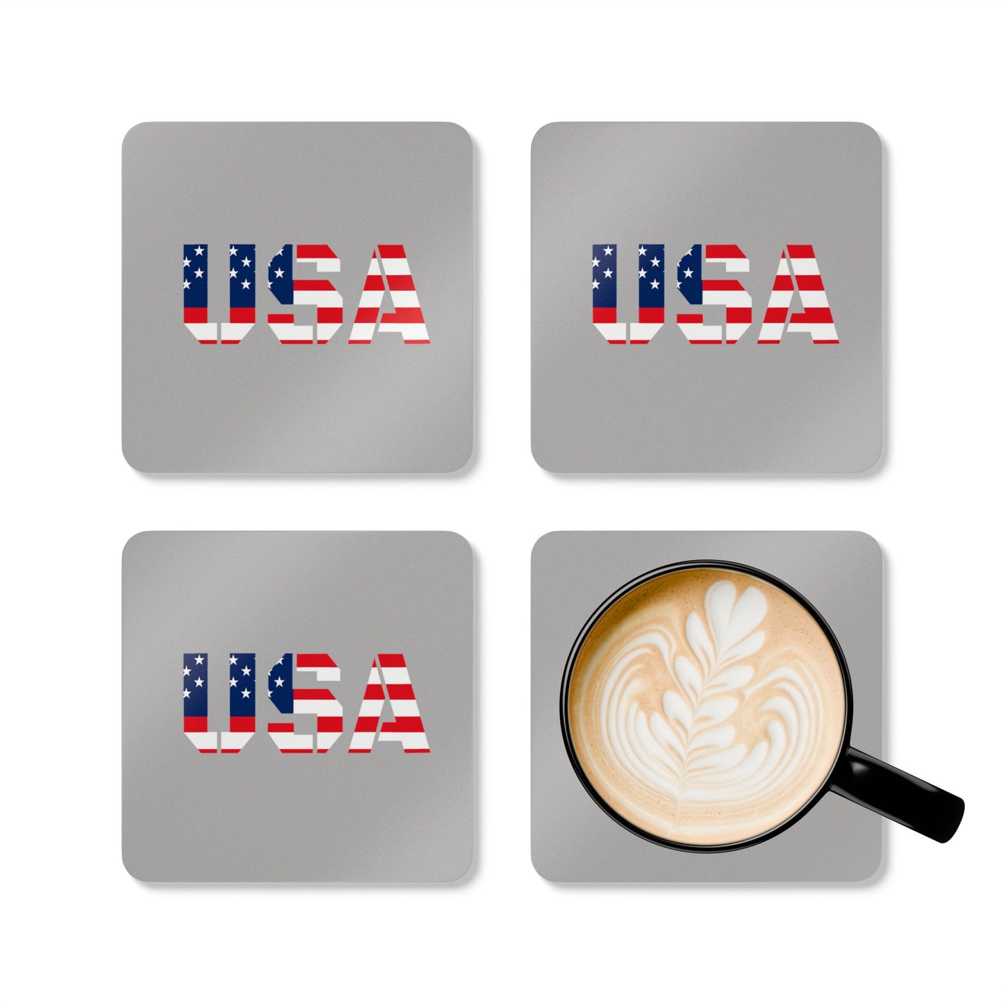 USA Corkwood Coaster Set - Patriotic Drink Coaster for Home, Party, Independence Day, BBQ, Housewarming, Gift