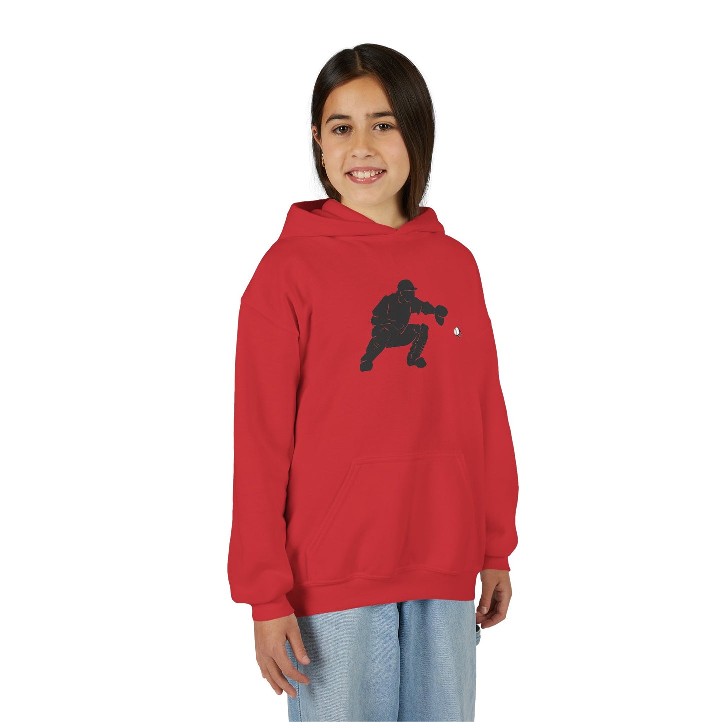 Youth Baseball Catcher Hoodie, Sporty Sweatshirt for Kids, Perfect Gift for Young Athletes, Team Spirit Gear, Sports Event Apparel