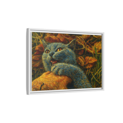 Whimsical Cat Wall Art, Blue Cat Framed Print, Colorful Canvas Decor, Pet Lover Gift, Funny Home Accent - TRV