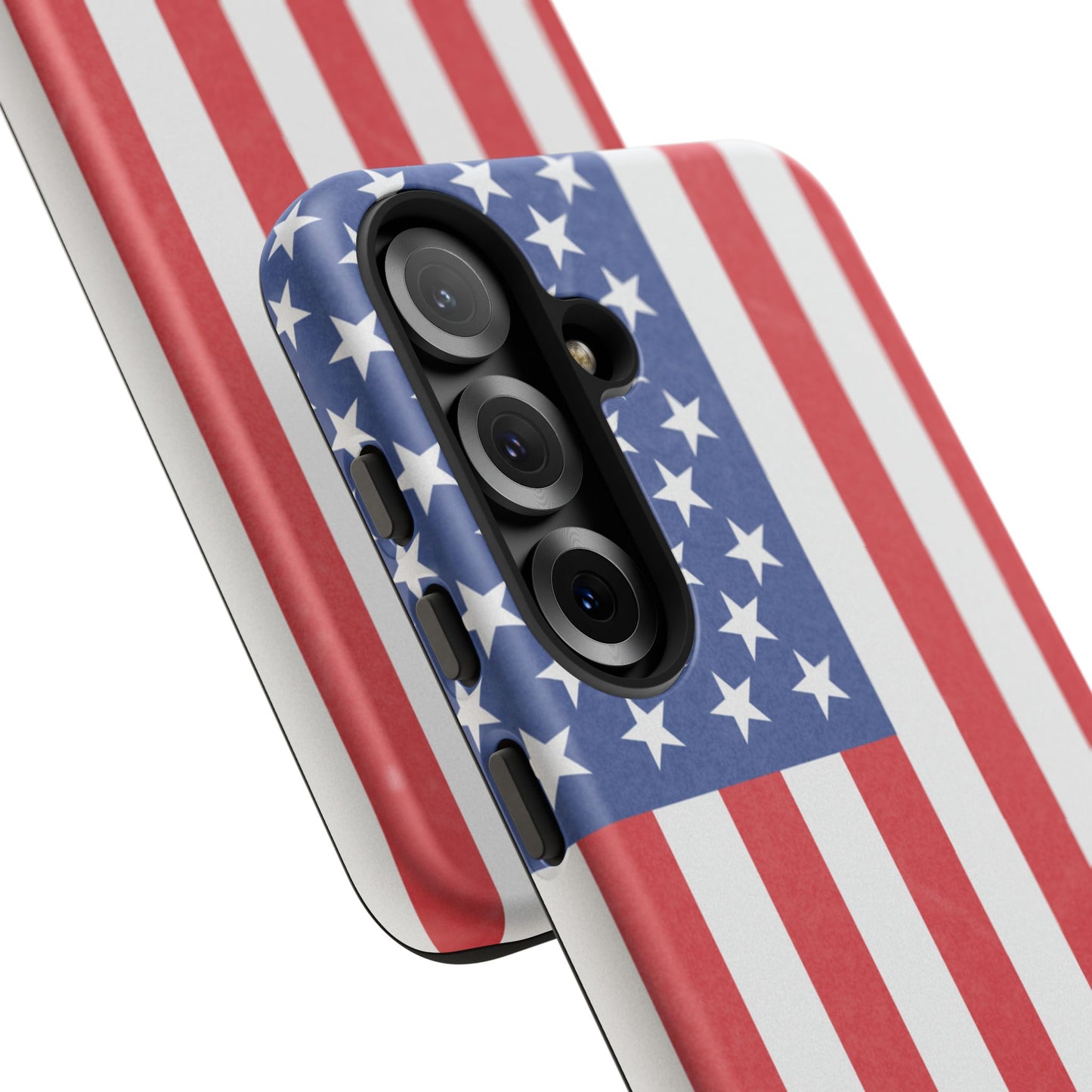 American flag tough phone case for iPhone and Samsung, patriotic protective cover with bold flag design by Printify