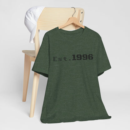 Vintage Est. 1996 T-shirt by Printify featuring a classic design for birth year birthday gift, shown in the image.