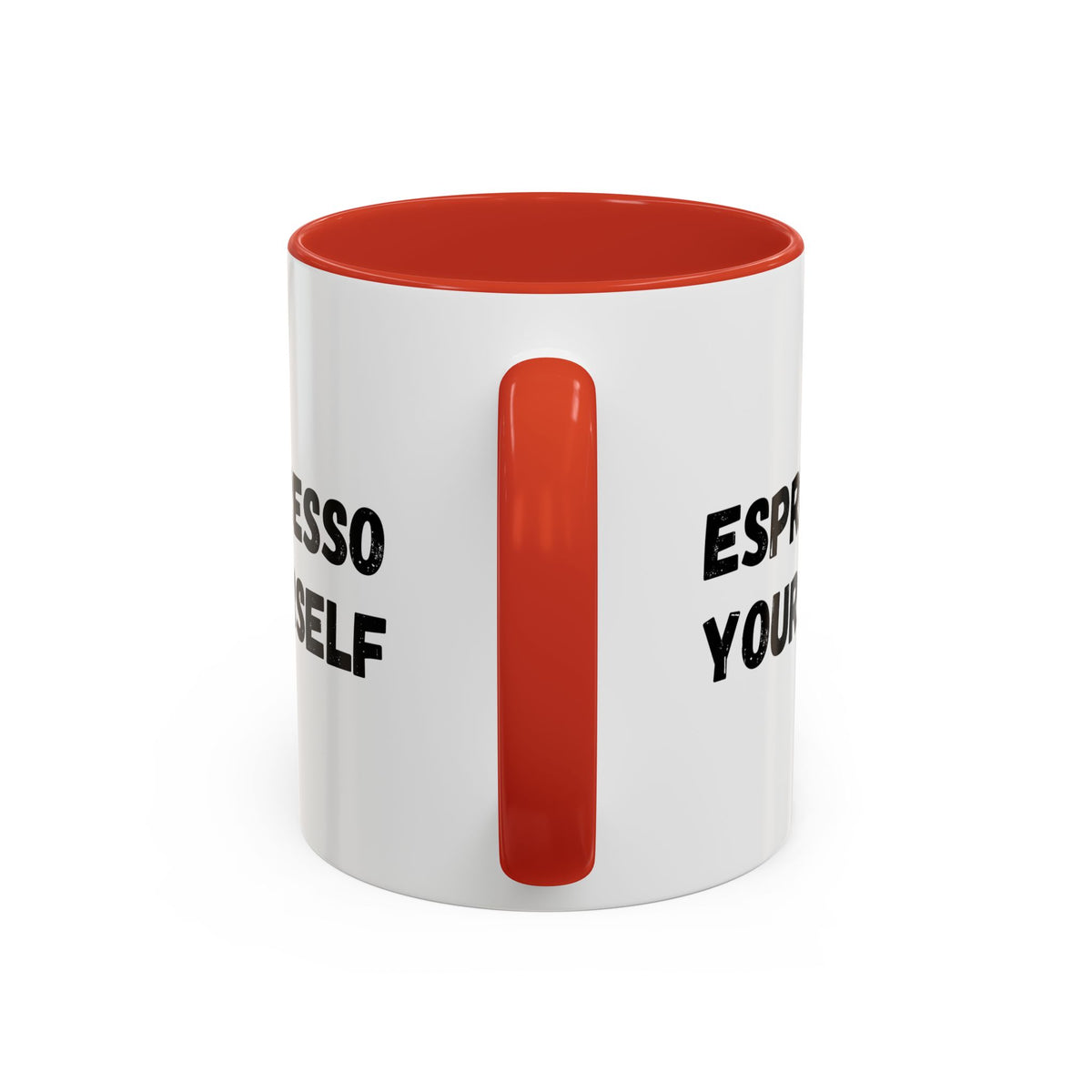 White ceramic espresso mug with "Espresso Yourself" humorous coffee lover quote, 11 oz capacity, by Printify.