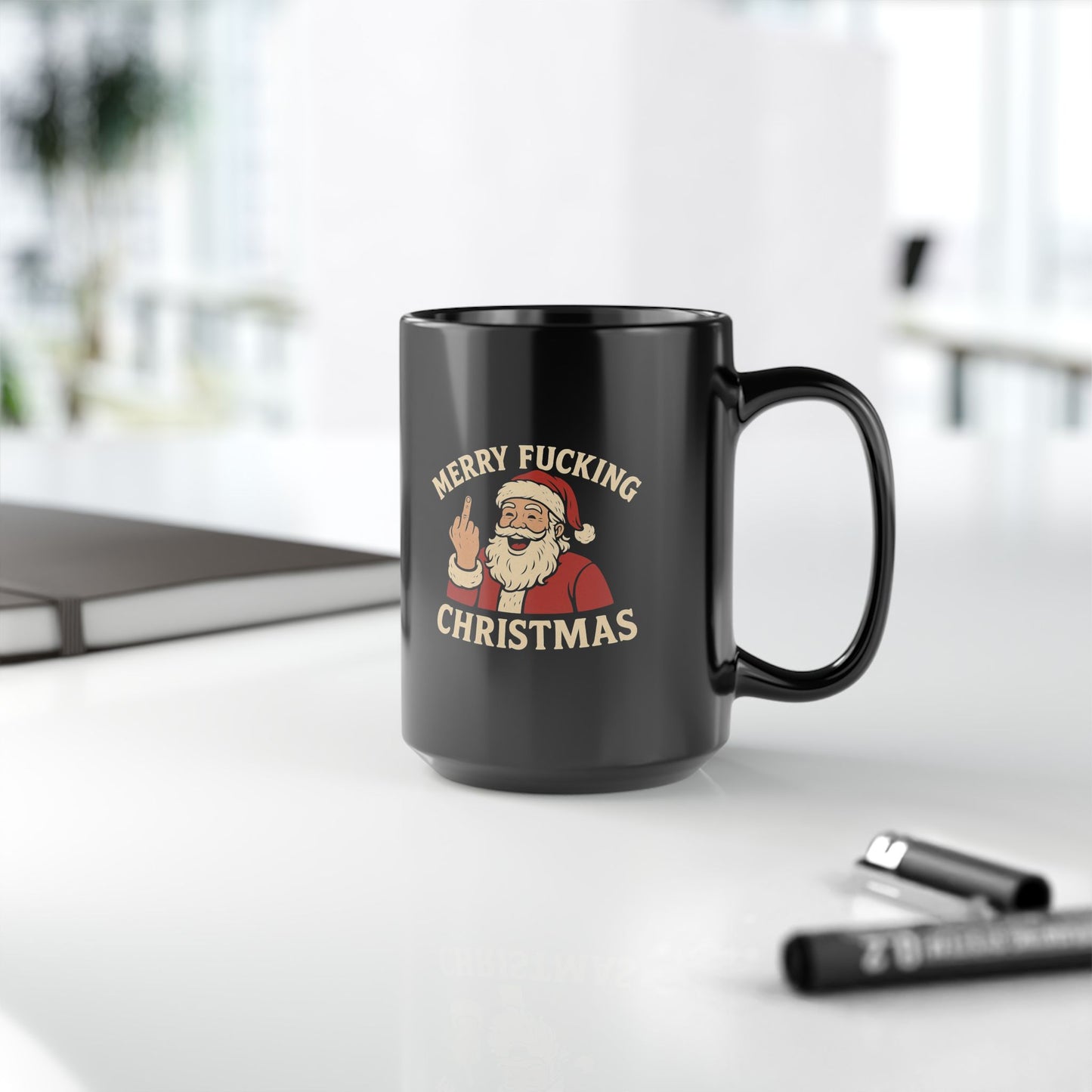 Mug — "Merry Fucking Christmas" Funny Santa Coffee Mug (Black, 11/15oz)
