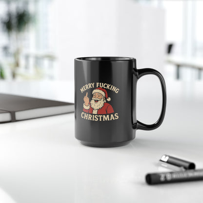 Mug — "Merry Fucking Christmas" Funny Santa Coffee Mug (Black, 11/15oz)