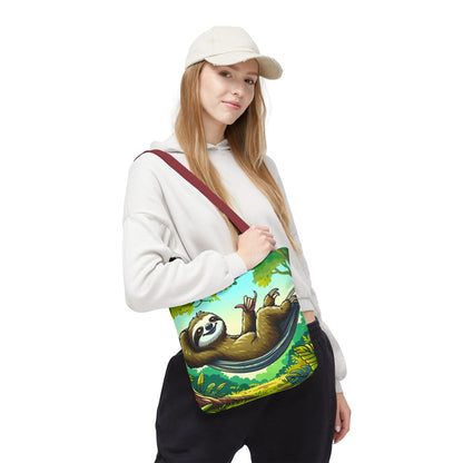 Cute eco-friendly sloth tote bag by Printify featuring a charming sloth design, perfect for animal lovers.