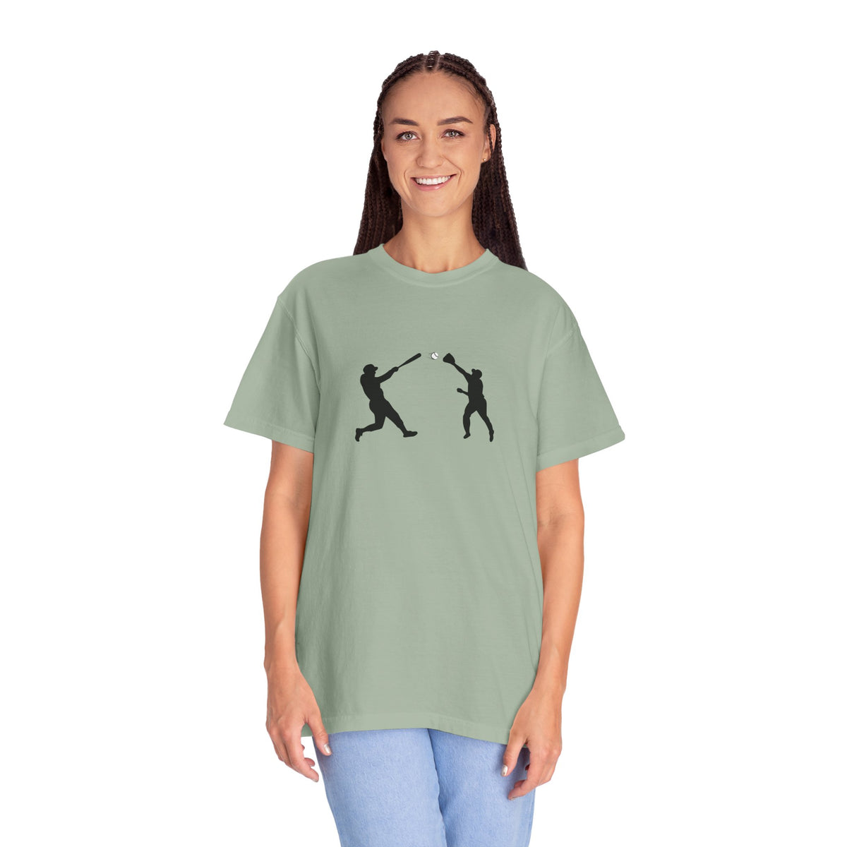 Minimal baseball players silhouette graphic T-shirt by Printify, featuring a simple sporty design on a casual men's T-shirt