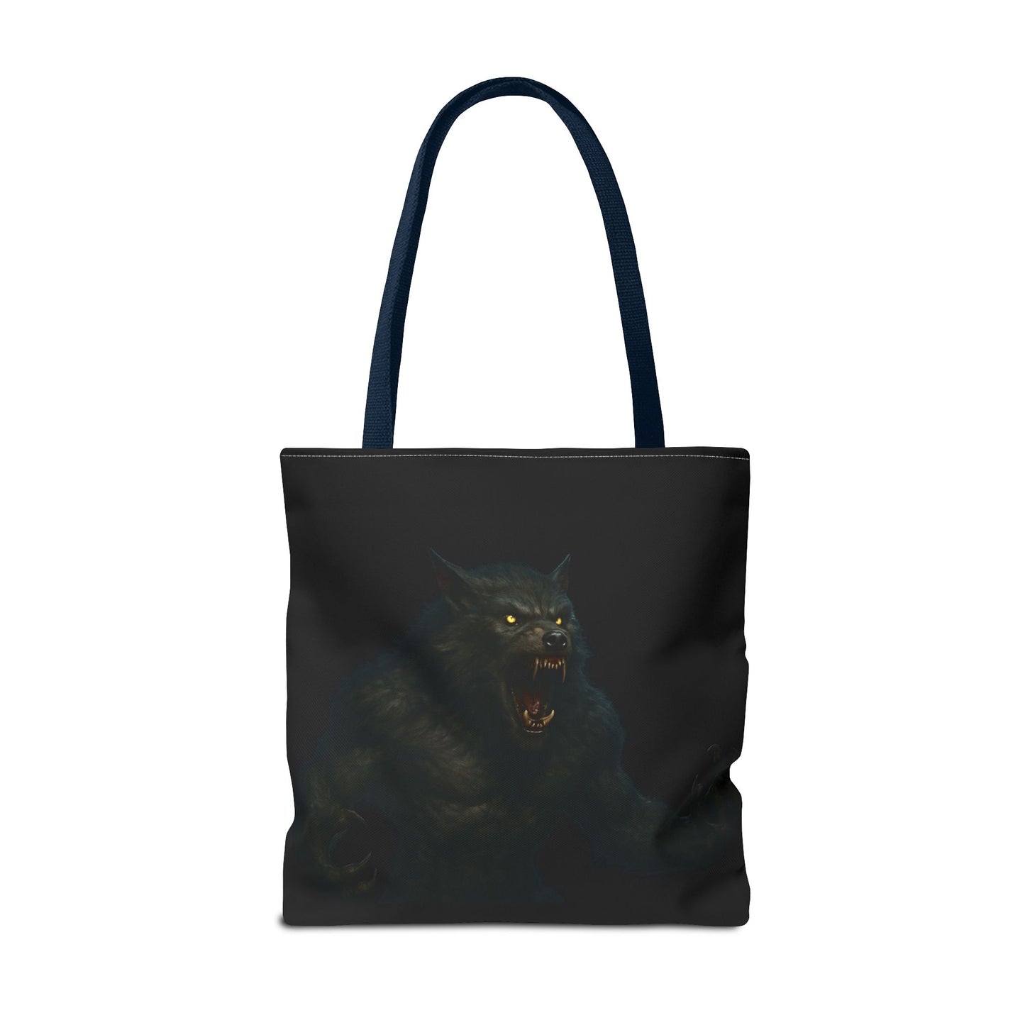 Werewolf tote bag featuring dark Halloween art, perfect gift for horror fans, made by Printify.